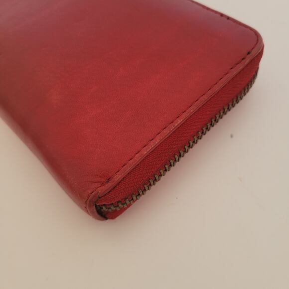 Burberry Black Label Leather Zip Around Wallet Red Clutch Logo Large Designer - Picture 9 of 13